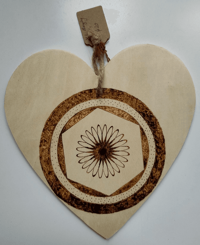 Extra large hanging heart with geometric flower design 